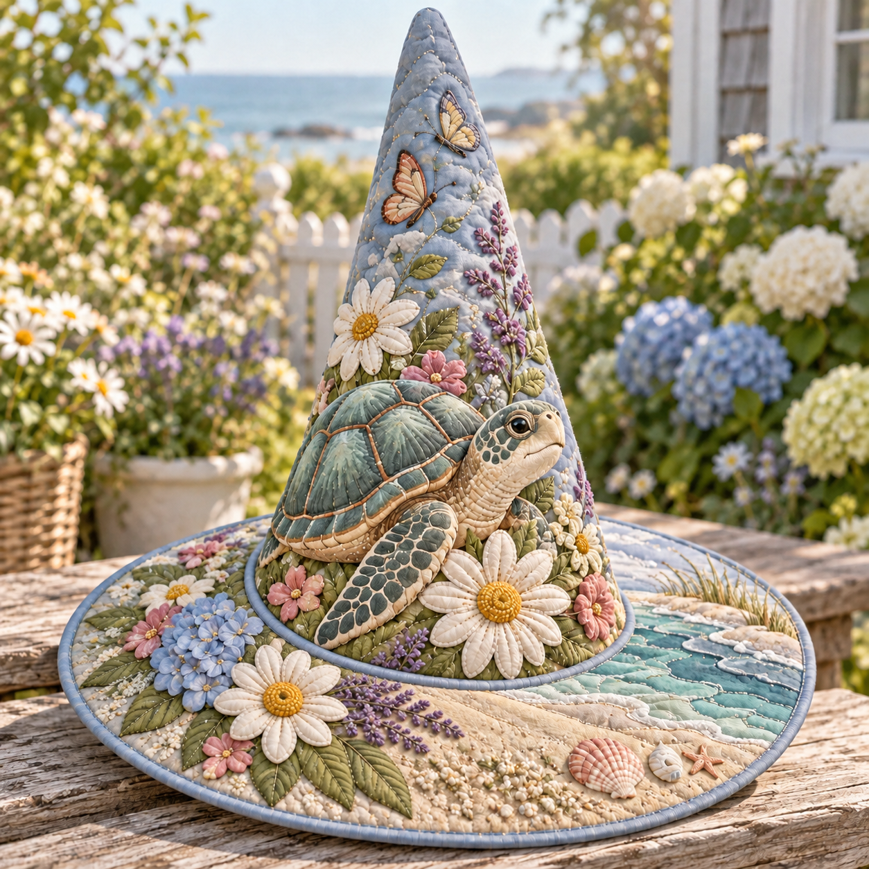Floral Sea Turtle Garden Quilted Witch Hat