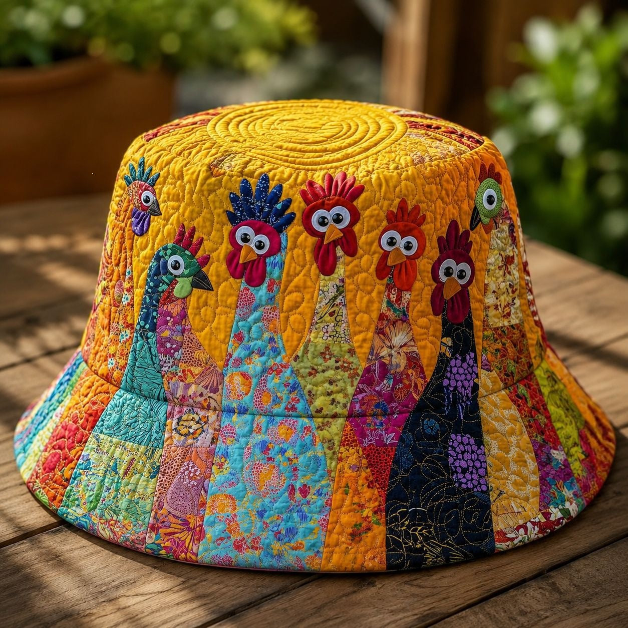 Whimsical Patchwork Chicken Quilted Fishing Hat