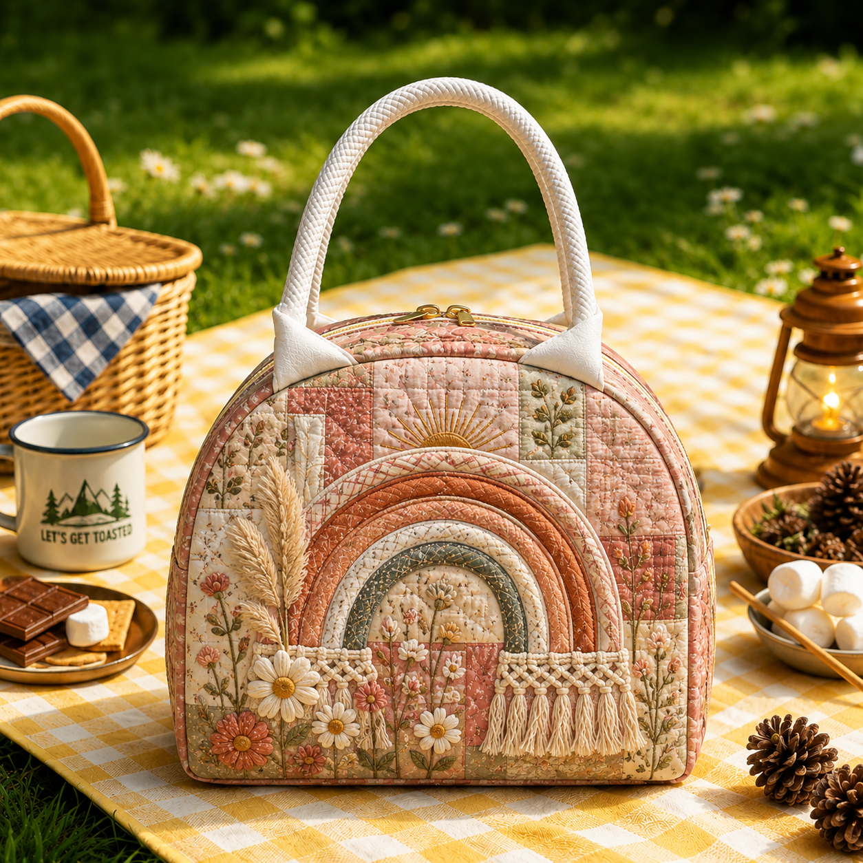 Macrame Rainbow Floral Quilted Lunch Bag