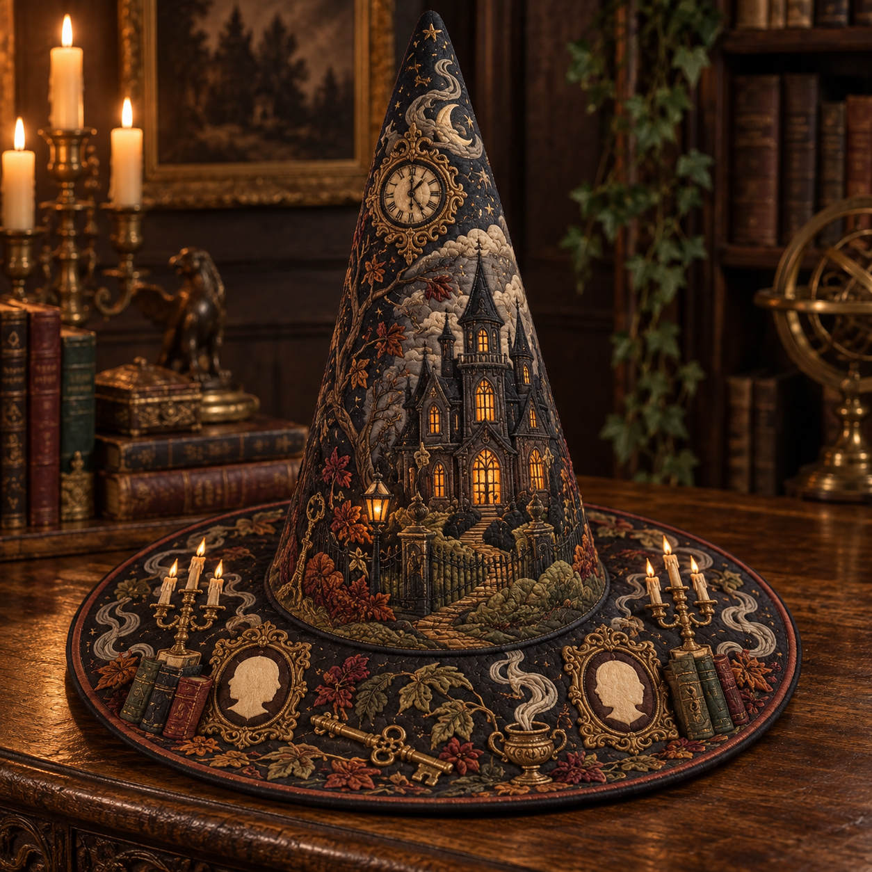 Haunted Library Celestial Quilted Witch Hat