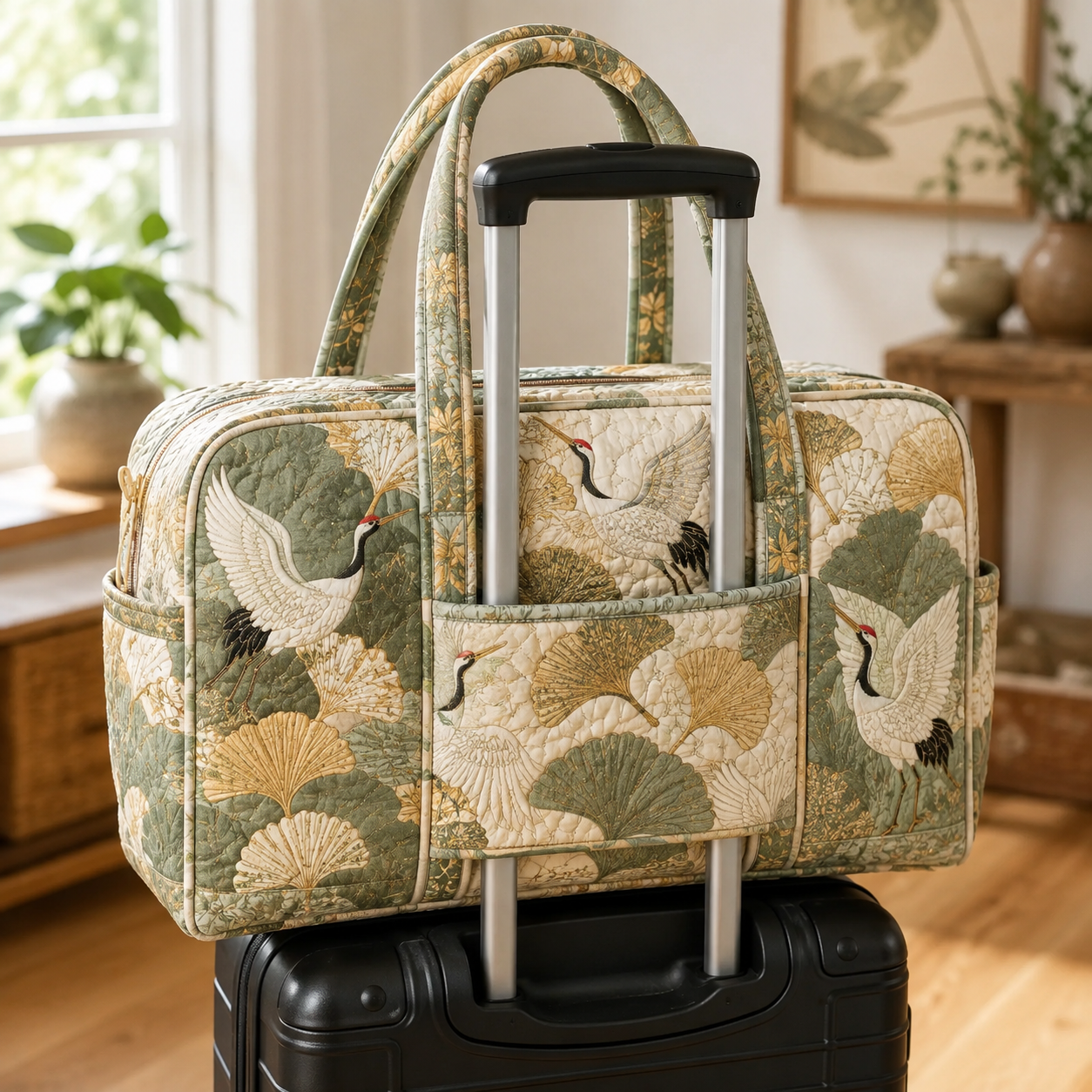 Crane Ginkgo Garden Quilted Weekender Bag With Trolley Sleeve