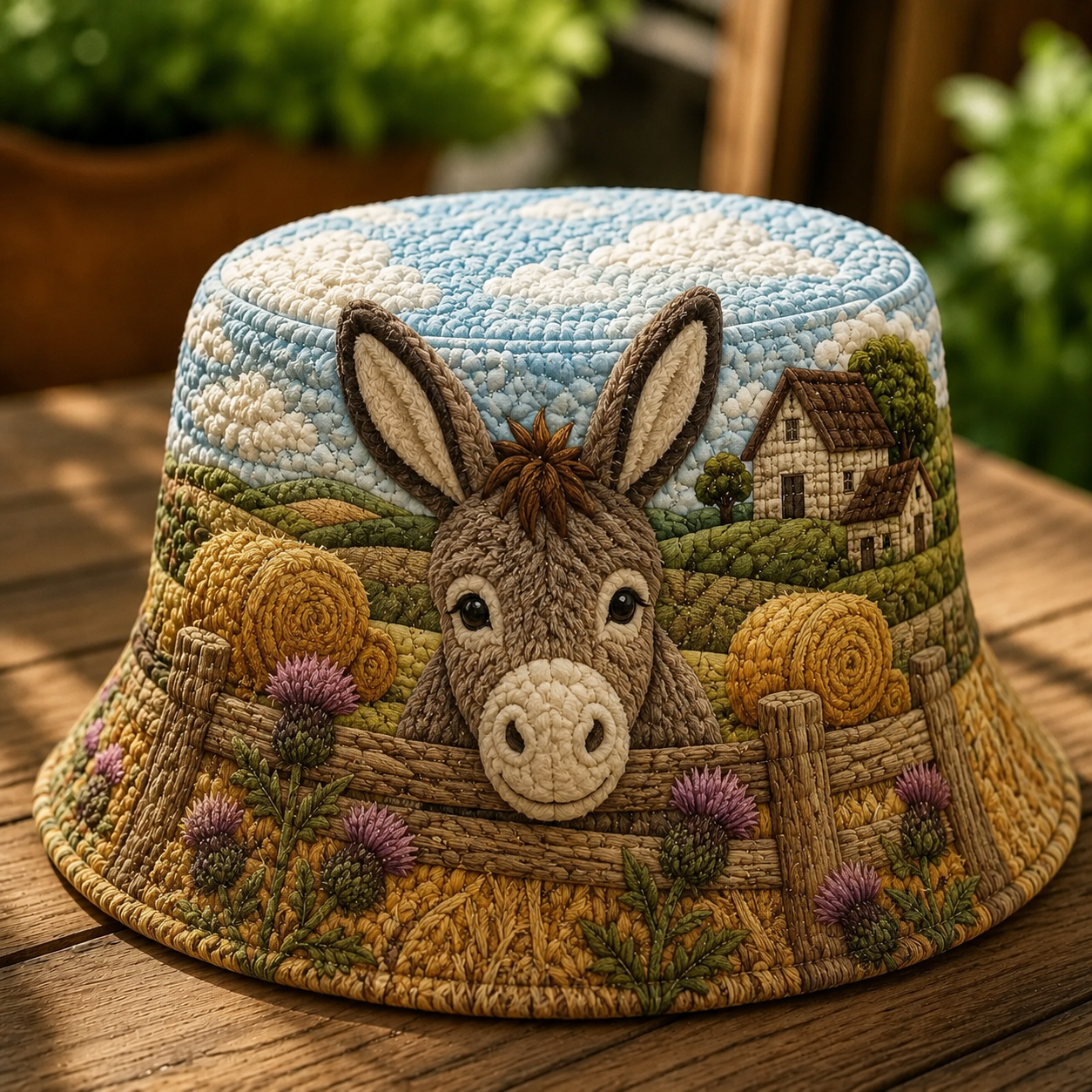 Country Donkey Pasture Quilted Fishing Hat