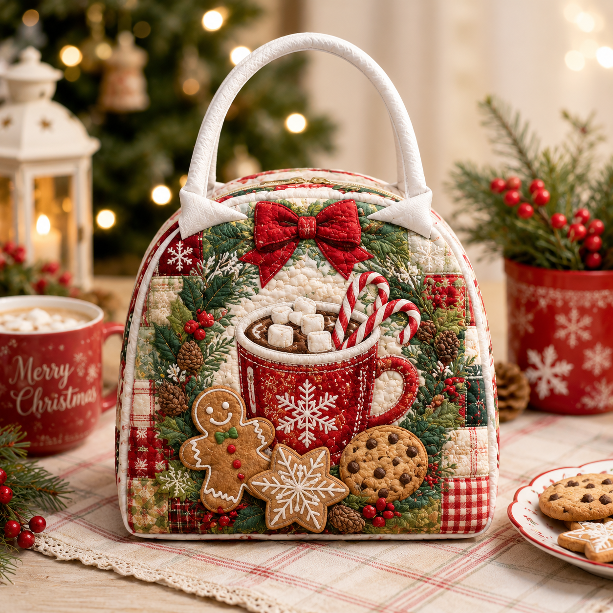 Festive Cocoa & Cookies Quilted Lunch Bag