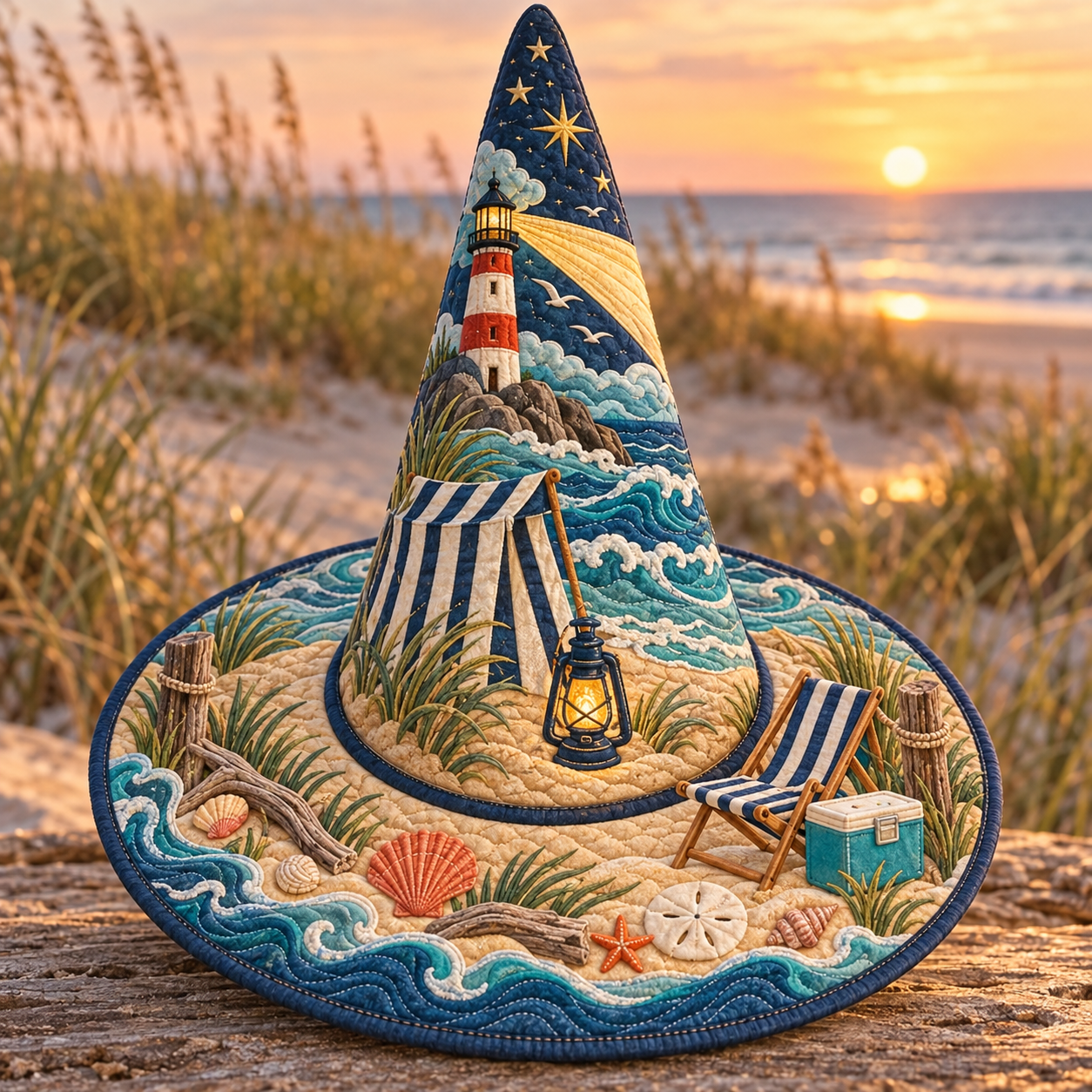 Coastal Lighthouse Beach Camp Quilted Witch Hat