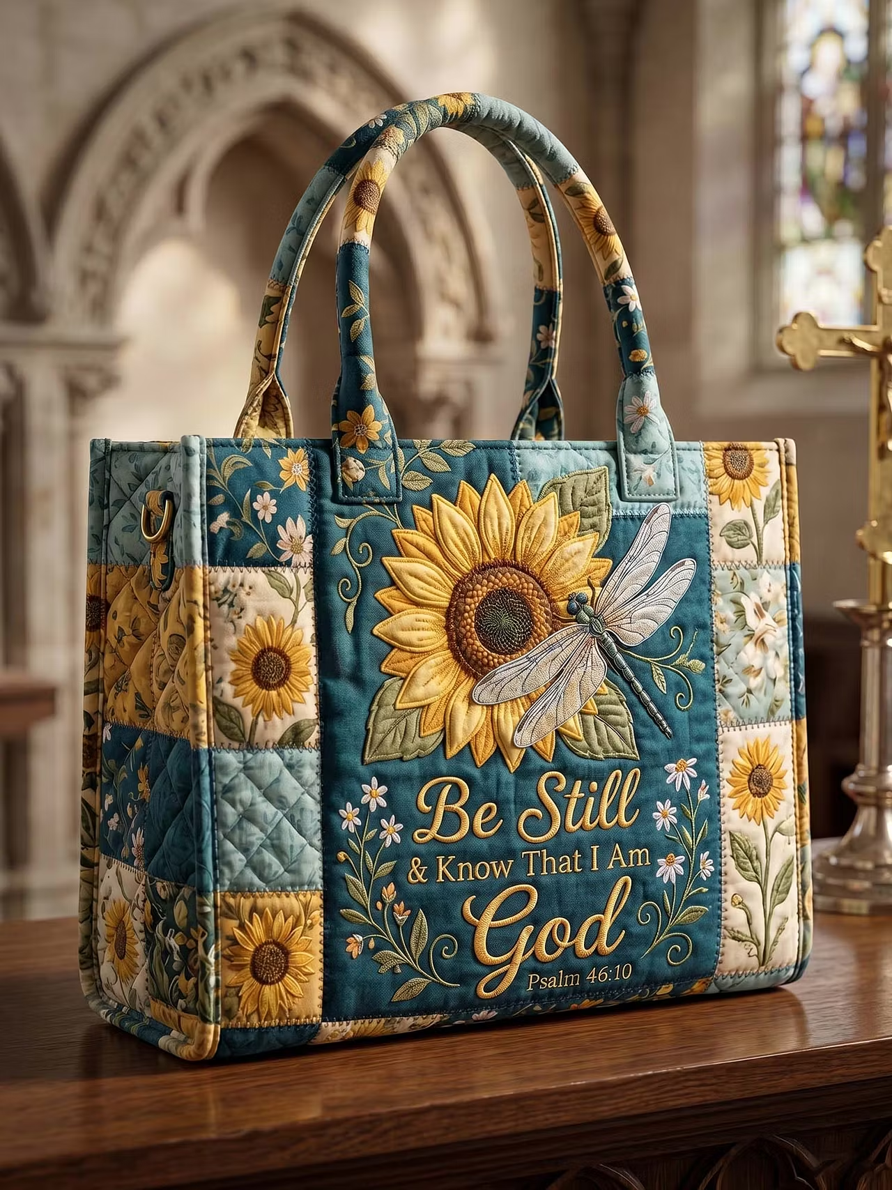Psalm 46:10 "Be Still And Know That I Am God Quilted Leather Strap Bible Handbag