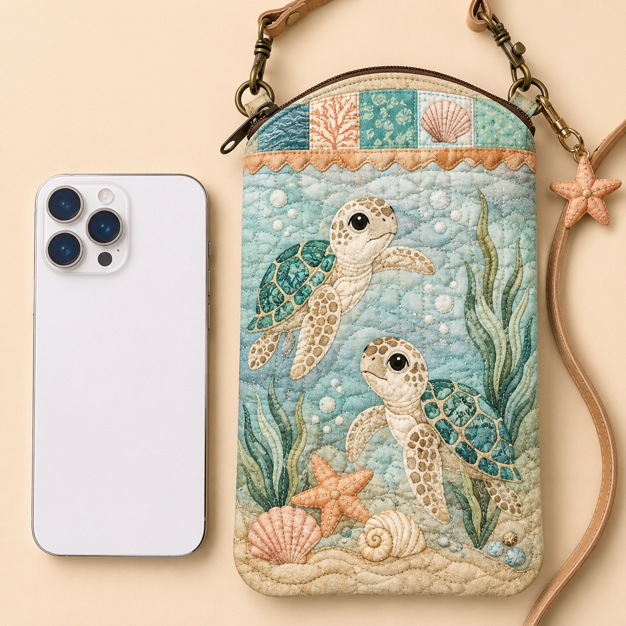Baby Sea Turtles Quilted Slim Phone Crossbody Bag
