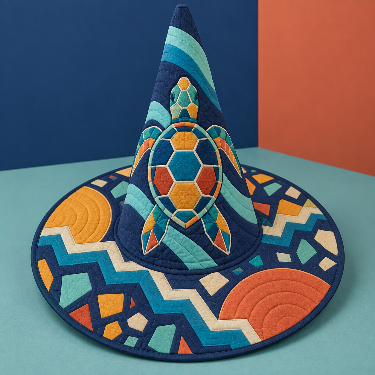 Geometric Sea Turtle Mosaic Quilted Witch Hat