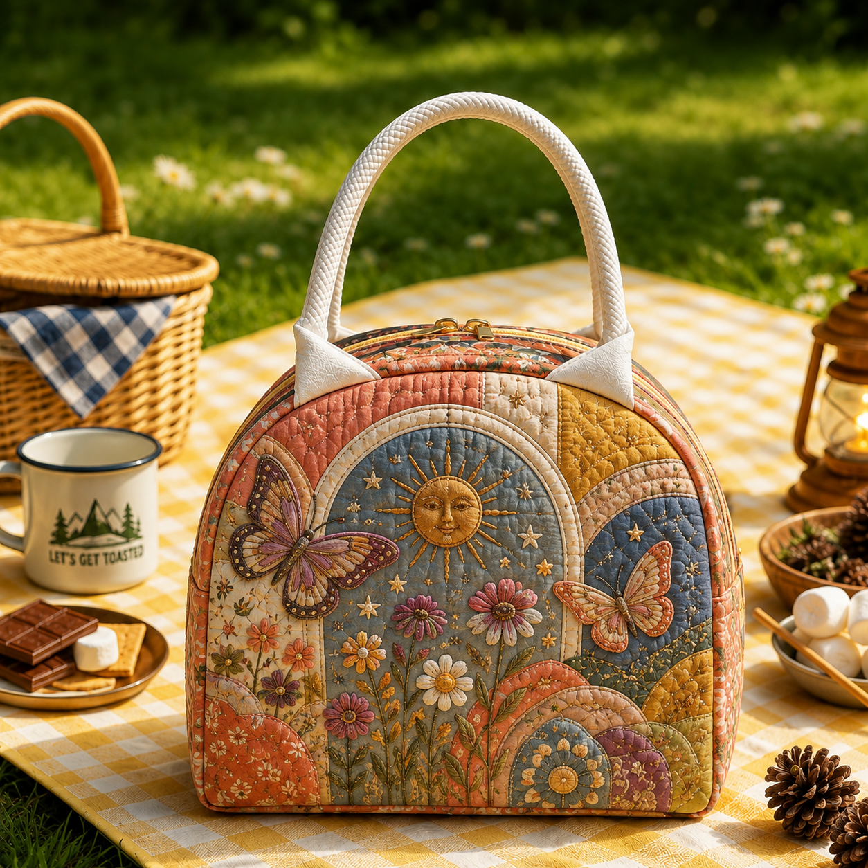 Butterfly Wildflower Boho Quilted Lunch Bag