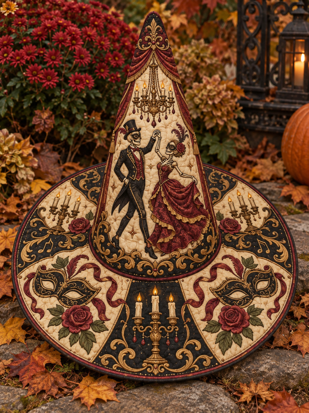 Vintage Witch & Roses Quilted Witch Hat