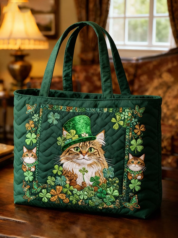 Saint Patrick's Day Cat Irish Quilted Bag