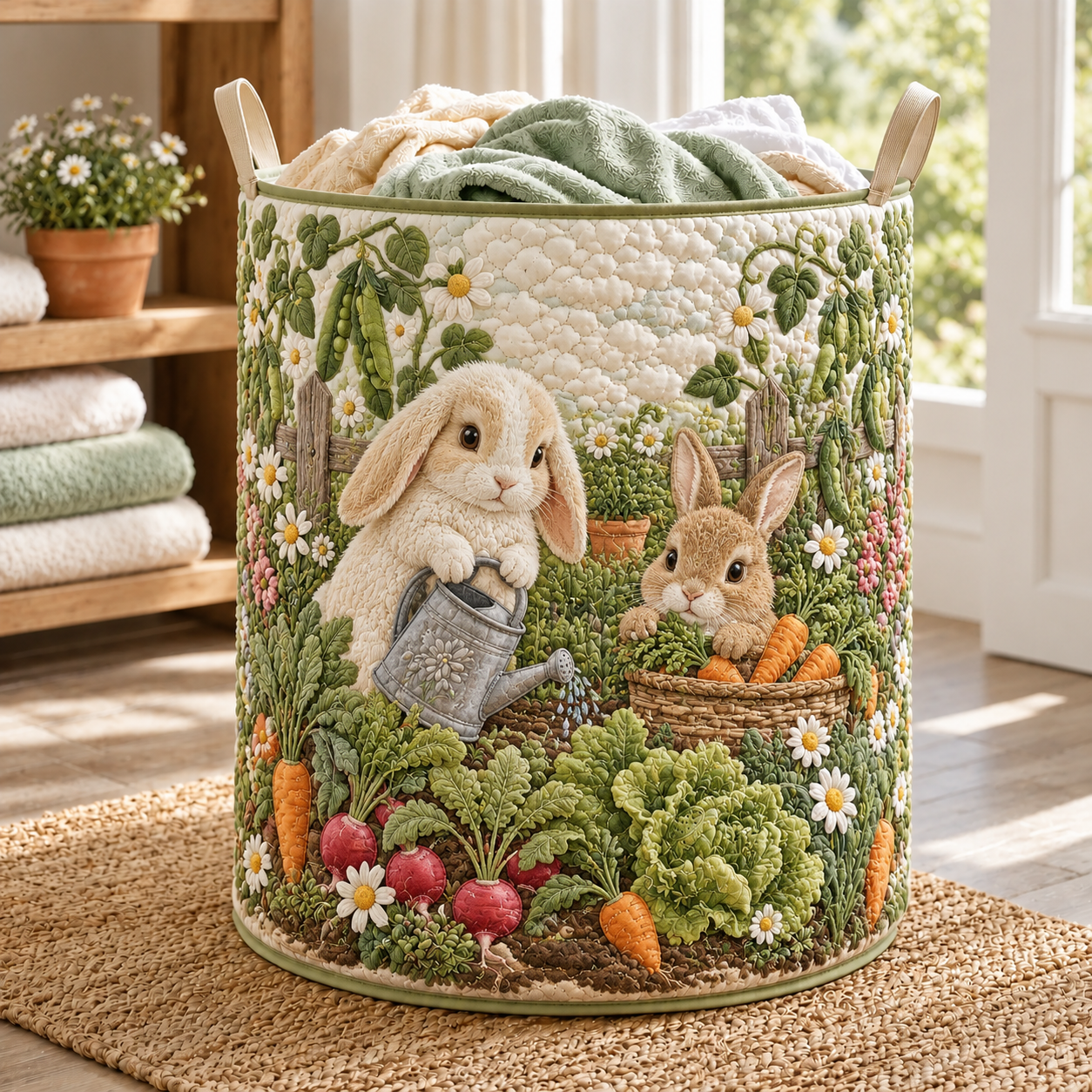 Bunny Vegetable Garden Quilted Laundry Basket