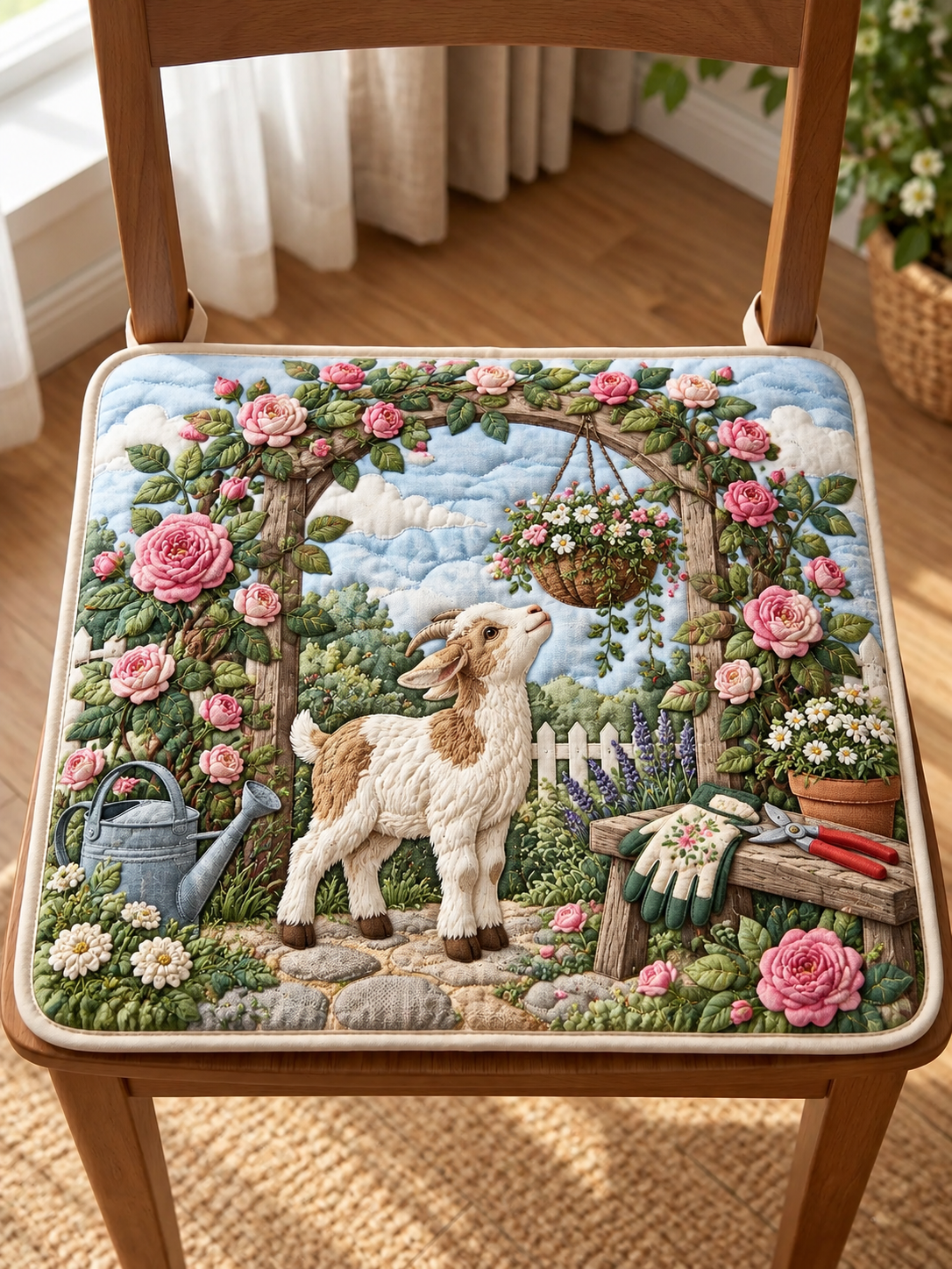 Rose Garden Baby Goat Quilted Chair Cushion