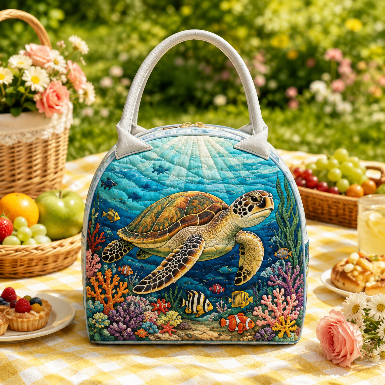 Sea Turtle Coral Reef Quilted Lunch Bag