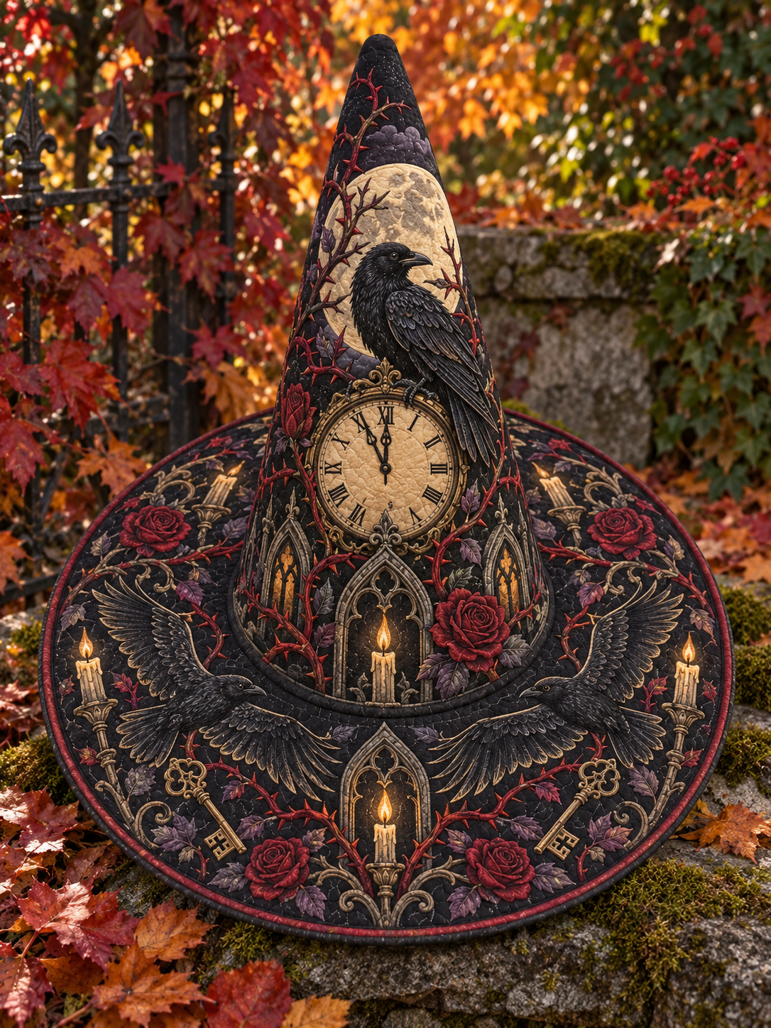 Gothic Raven Clockwork Quilted Witch Hat