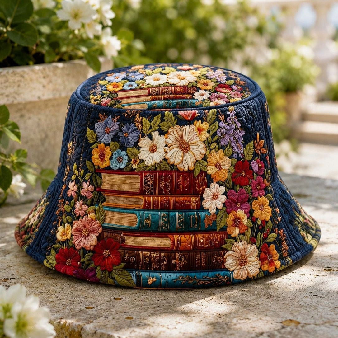 Dark Blue Book Garden Floral Quilted Fishing Hat