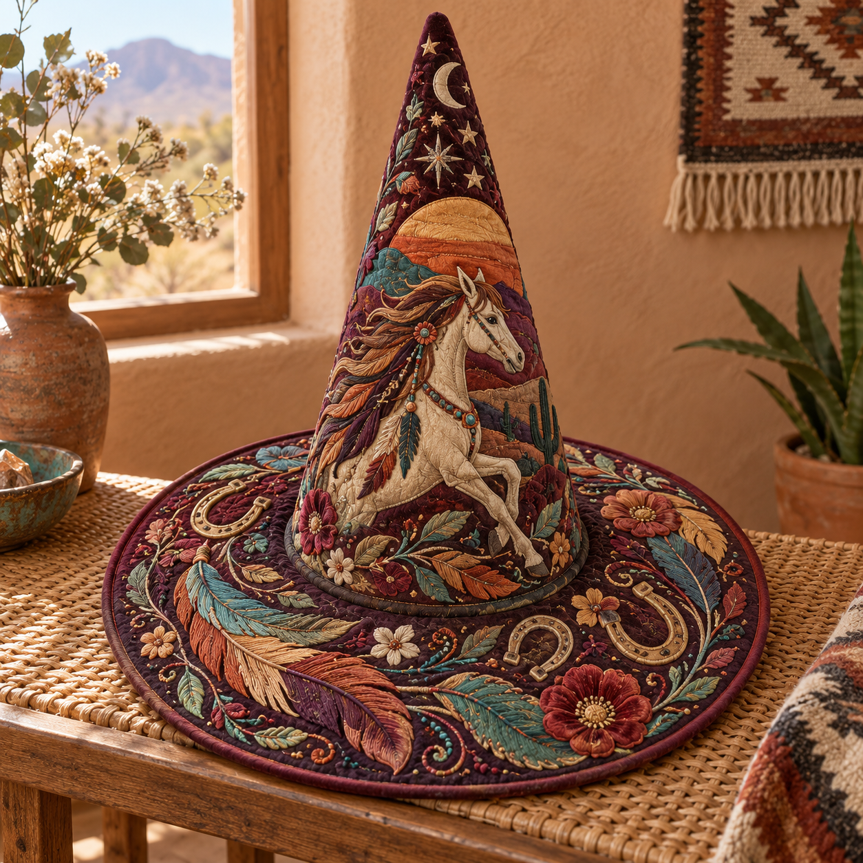 Boho Wild Horse Quilted Witch Hat