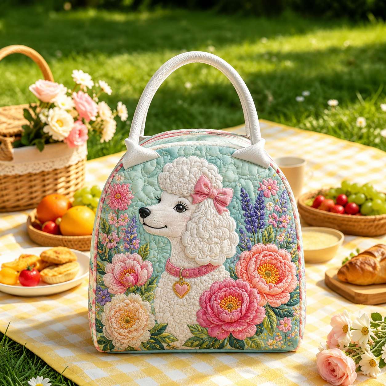 Floral Poodle Quilted Lunch Bag