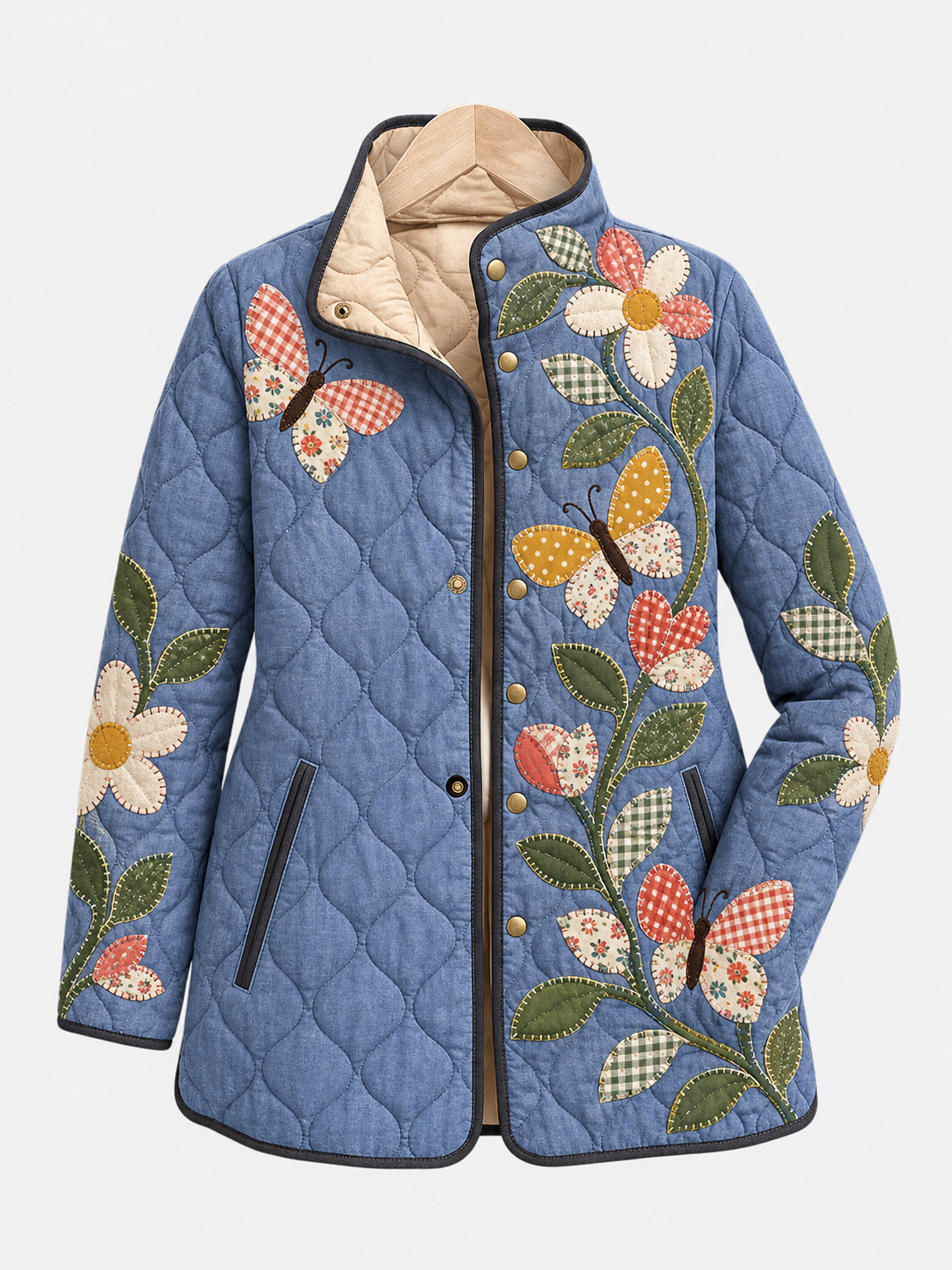 Blue Butterfly Blossom Quilted Jacket