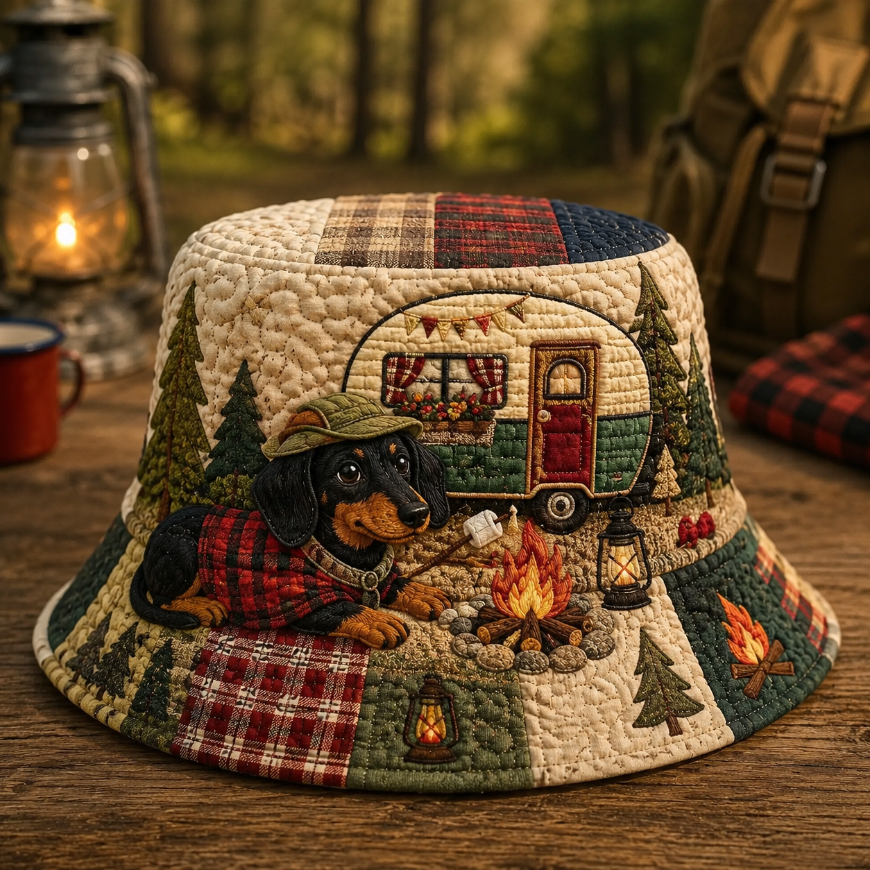 Dachshund Camper Trailer Quilted Fishing Hat