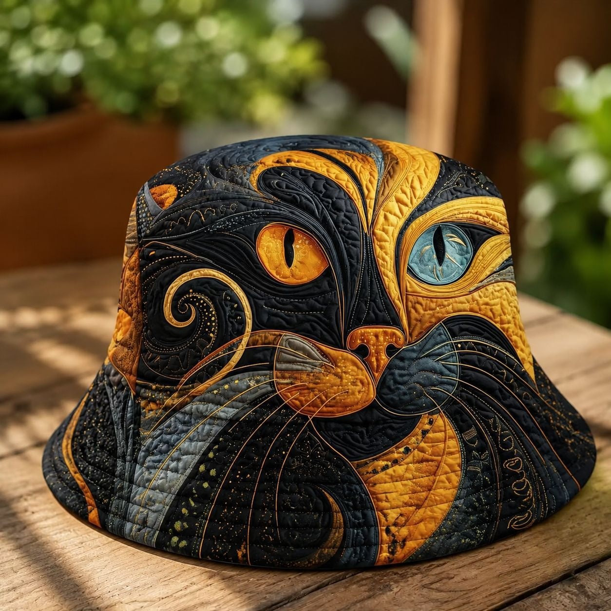 Mystical Two-Tone Eyes Cat Quilted Fishing Hat