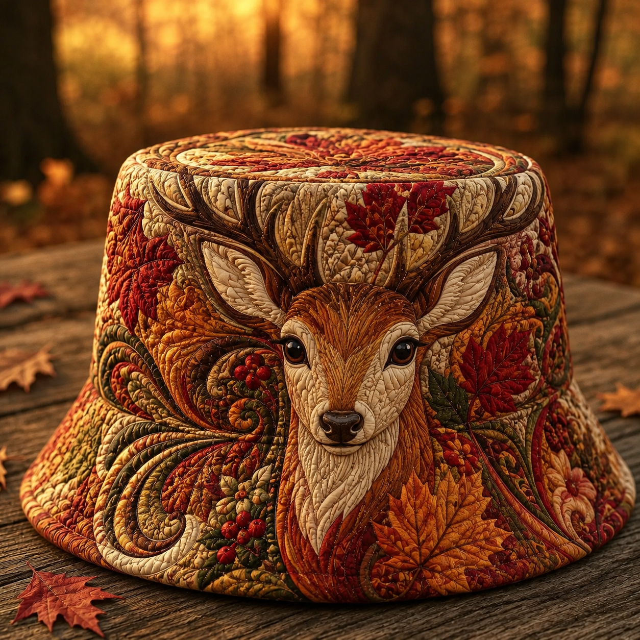 Autumn Deer Forest Quilted Fishing Hat