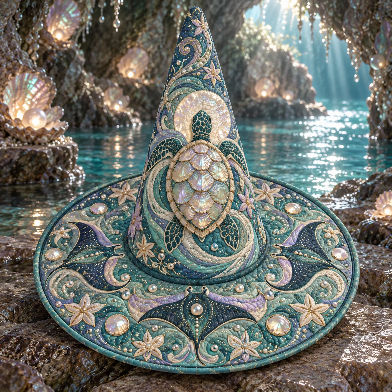 Pearl Sea Turtle Lagoon Quilted Witch Hat