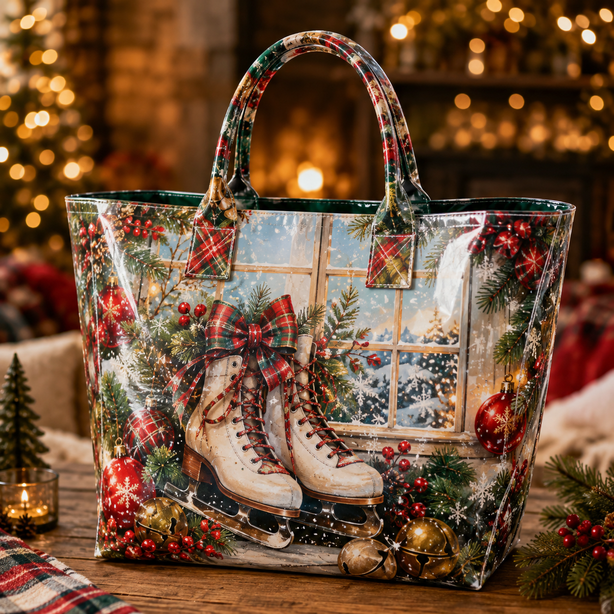 Vintage Ice Skates Christmas PVC Tote Bag