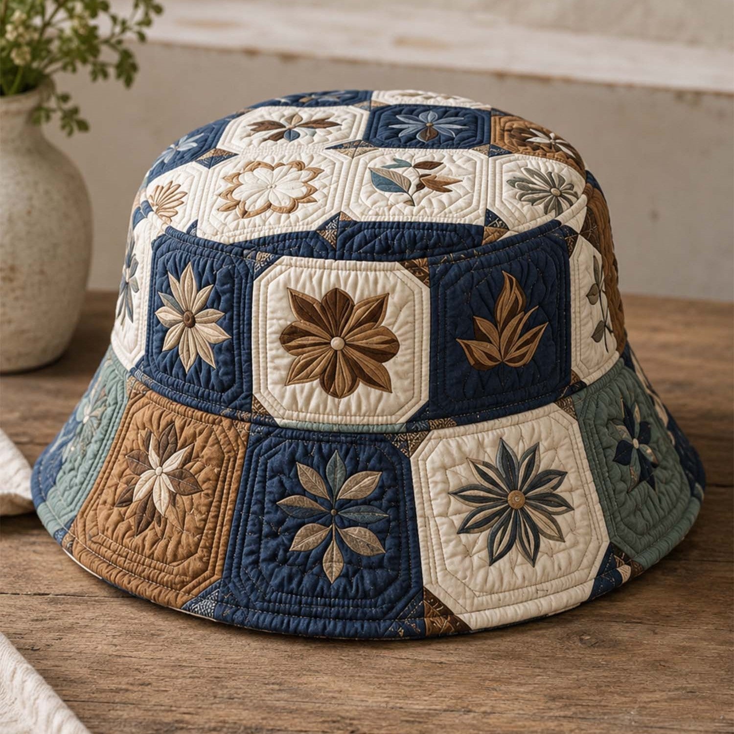 Vintage Boho Floral Quilted Fishing Hat
