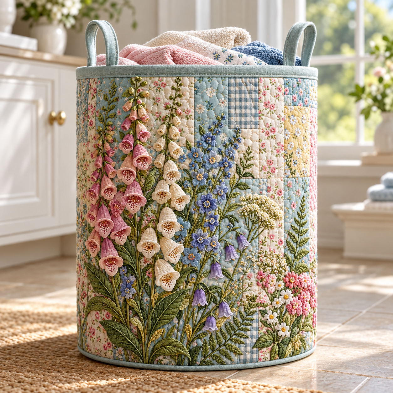 Foxglove Cottage Garden Quilted Laundry Basket
