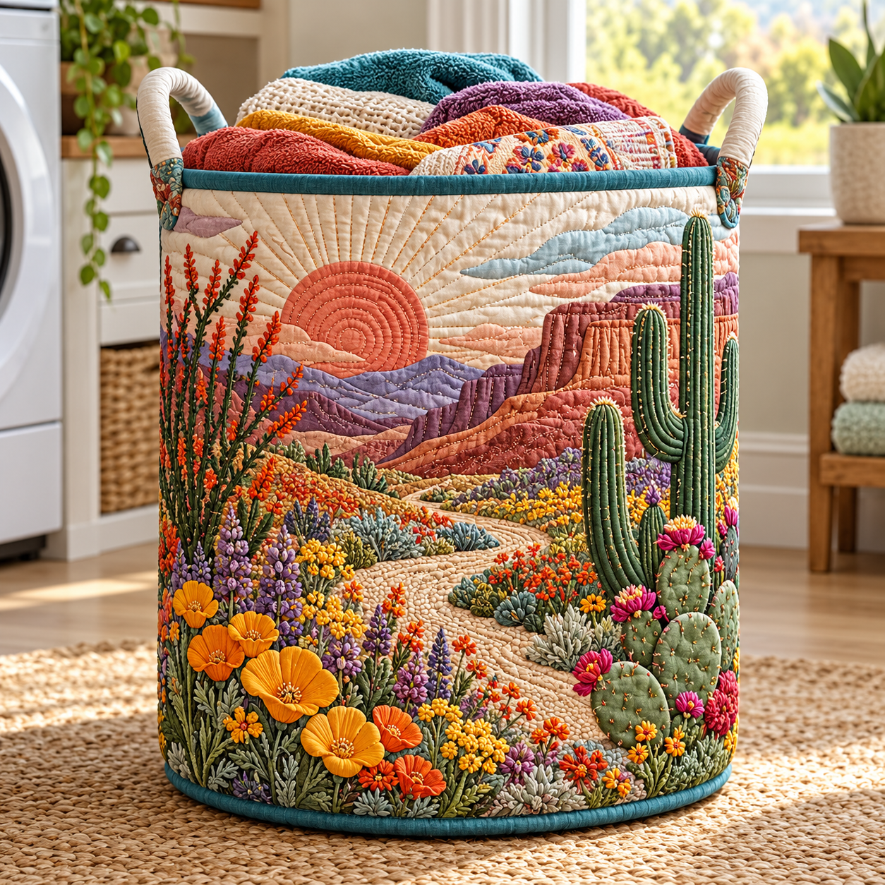 Desert Cactus Sunrise Quilted Laundry Basket