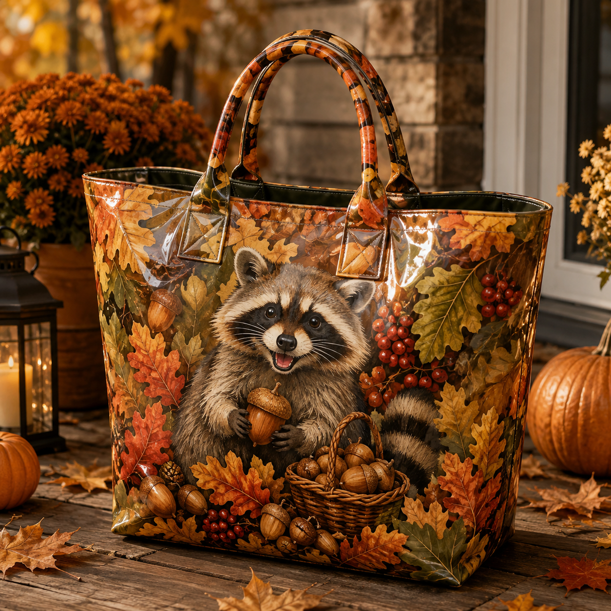 Raccoon Acorn Harvest PVC Tote Bag