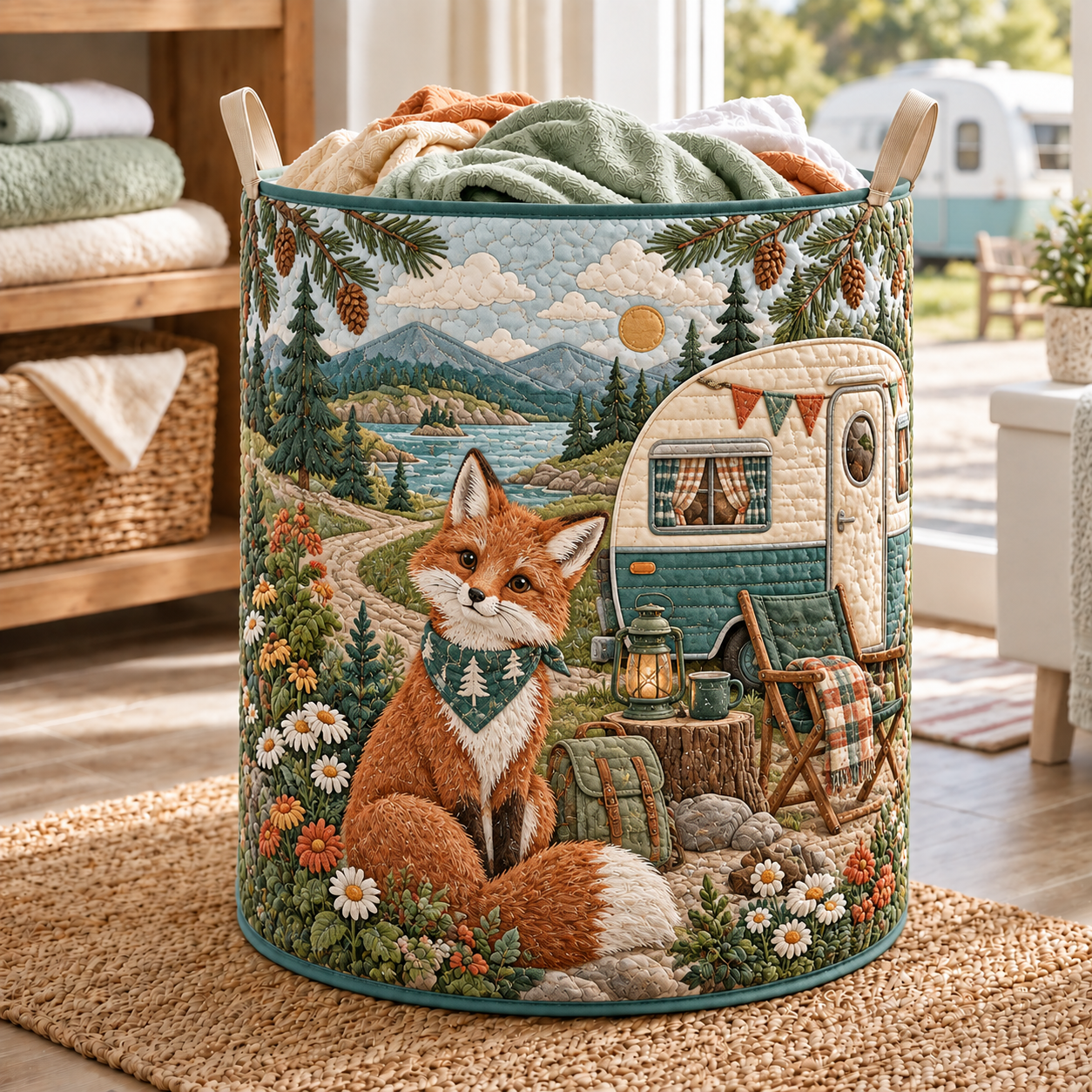 Fox Camper Lakeside Quilted Laundry Basket