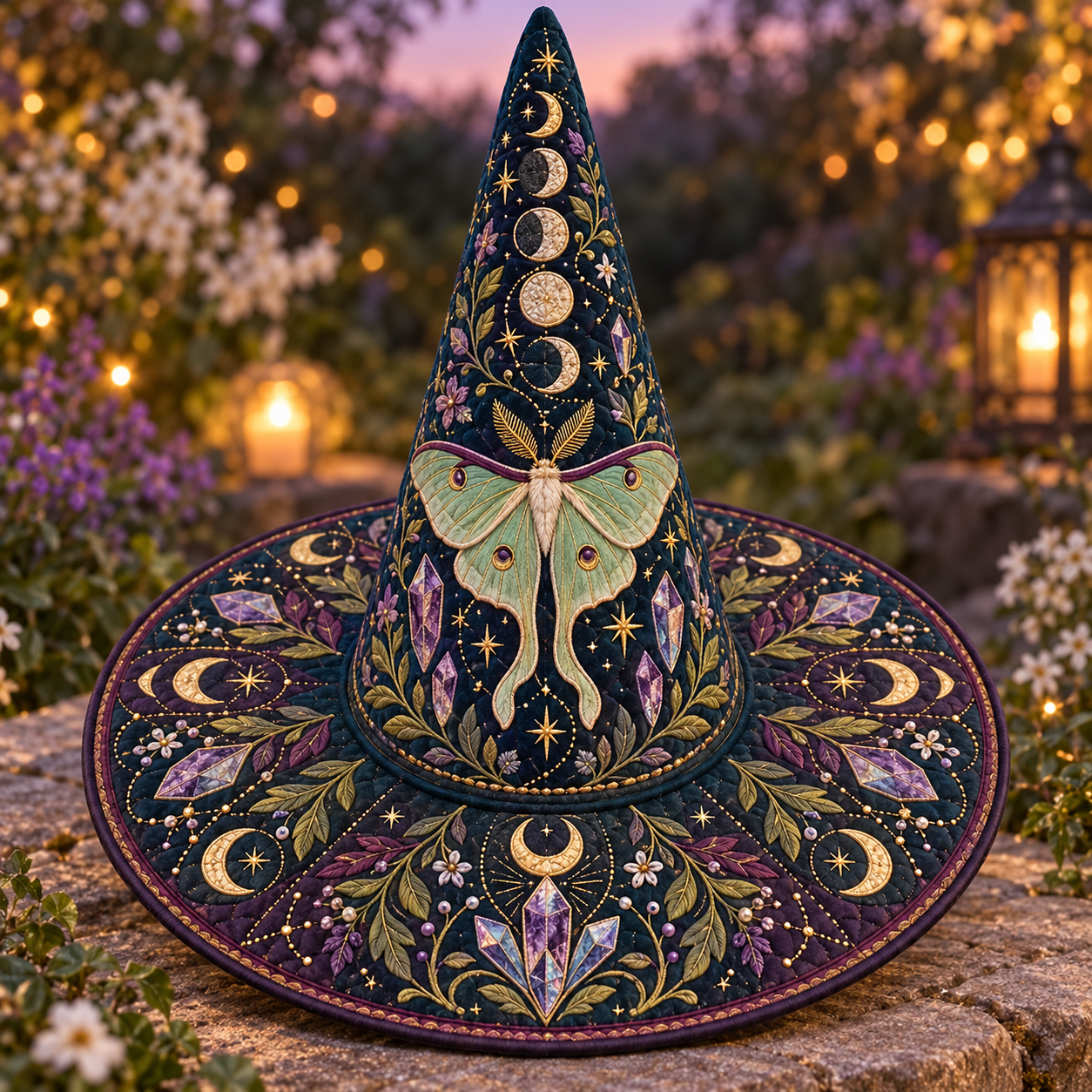 Celestial Luna Moth Quilted Witch Hat