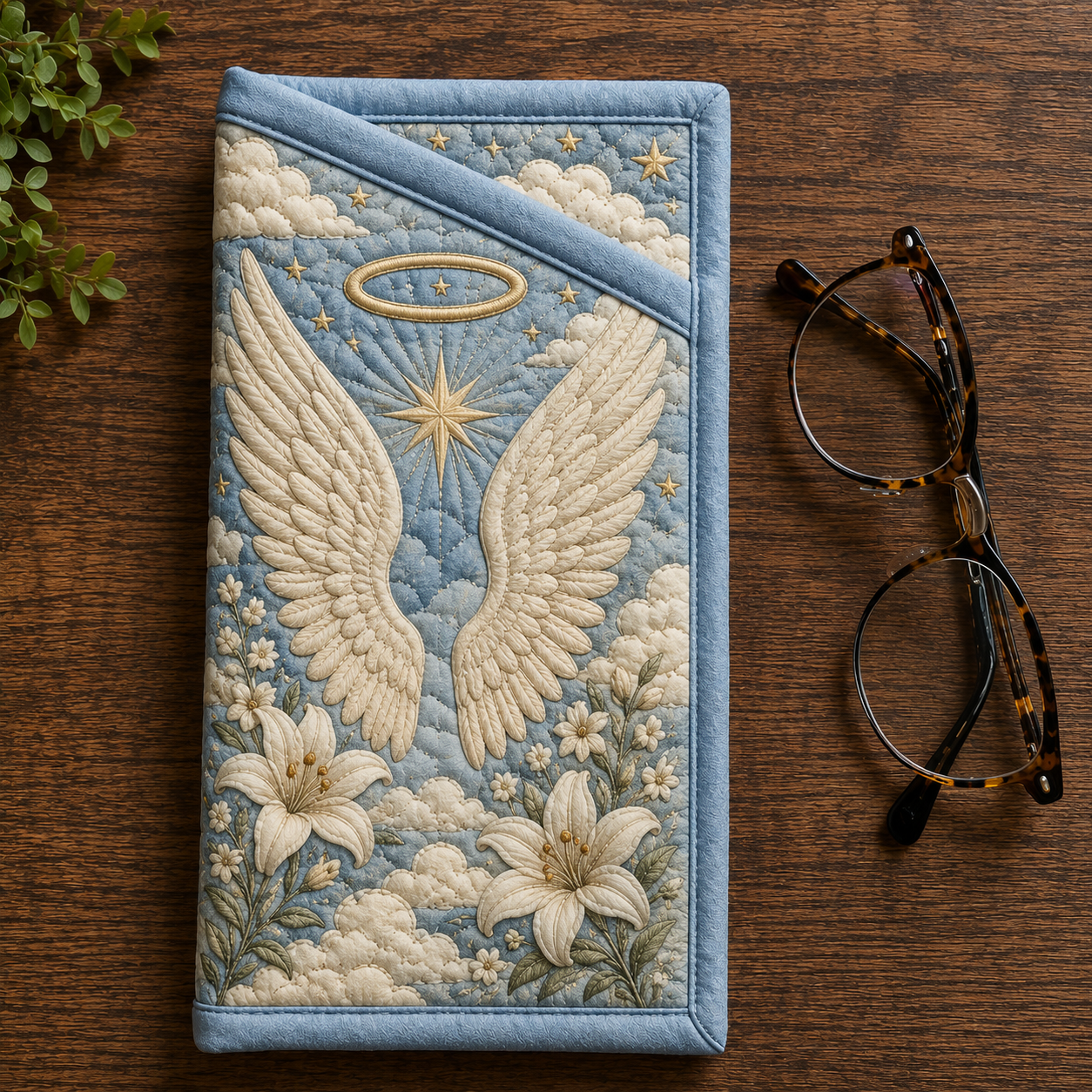 Angel Wings & Lily Halo Quilted Eyeglass Case