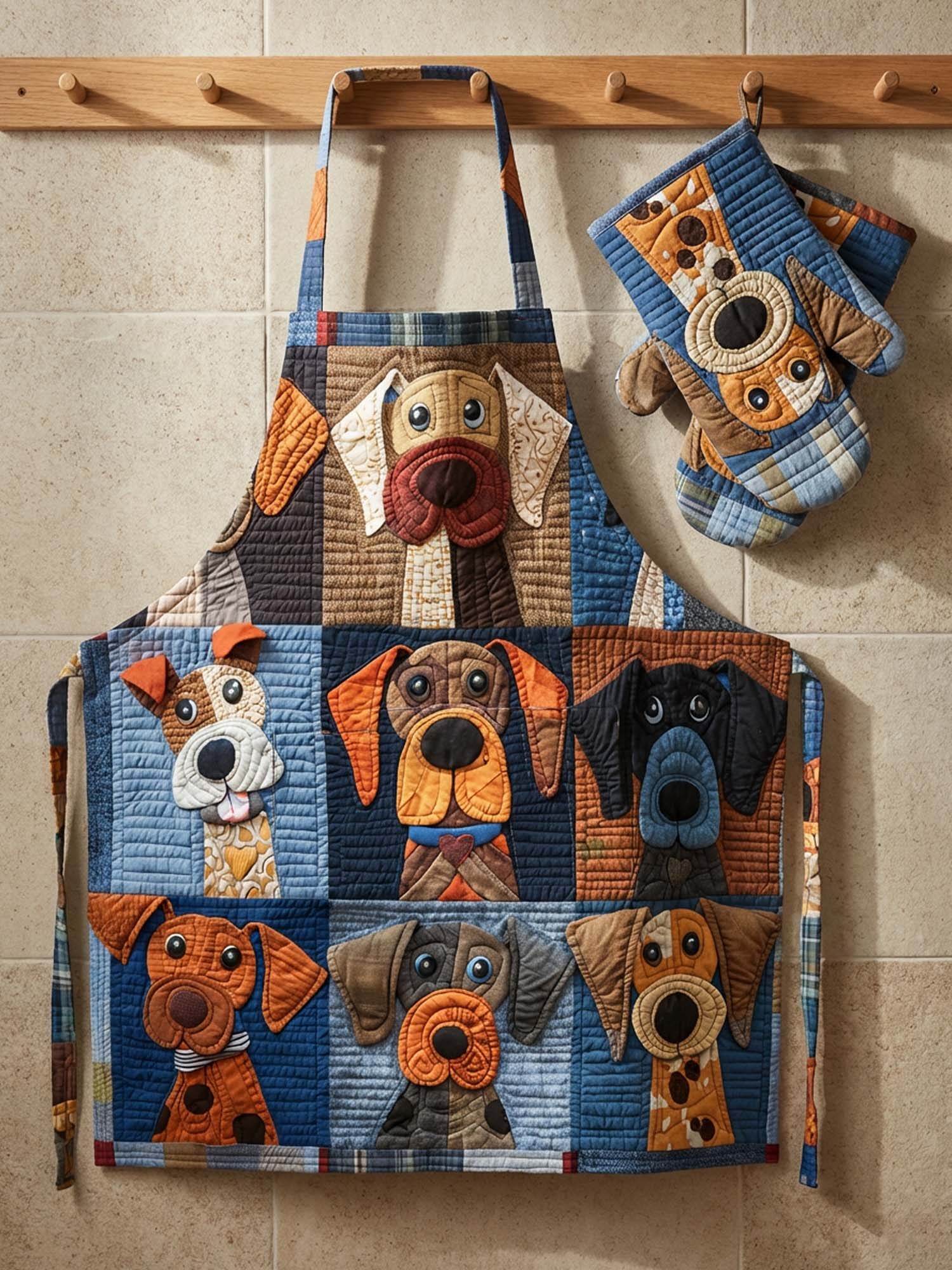 Love Dogs Quilted Apron Set (2-Piece) – Padded Apron + Heat-Resistant Oven Mitts