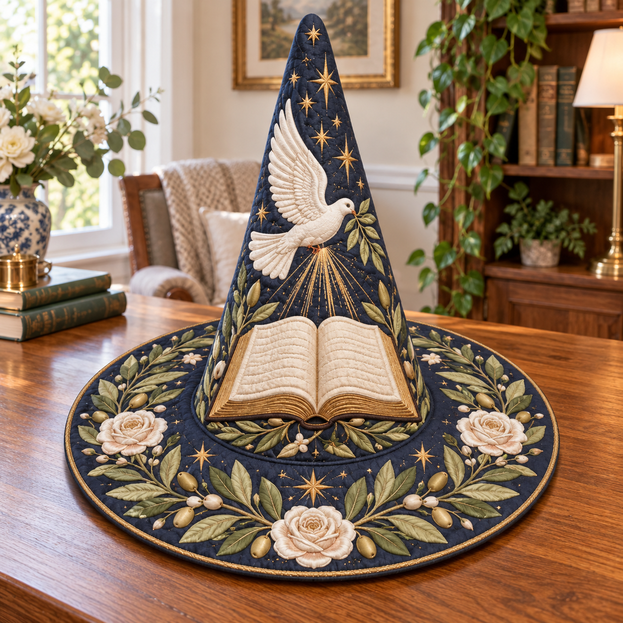 Dove and Open Bible Quilted Witch Hat