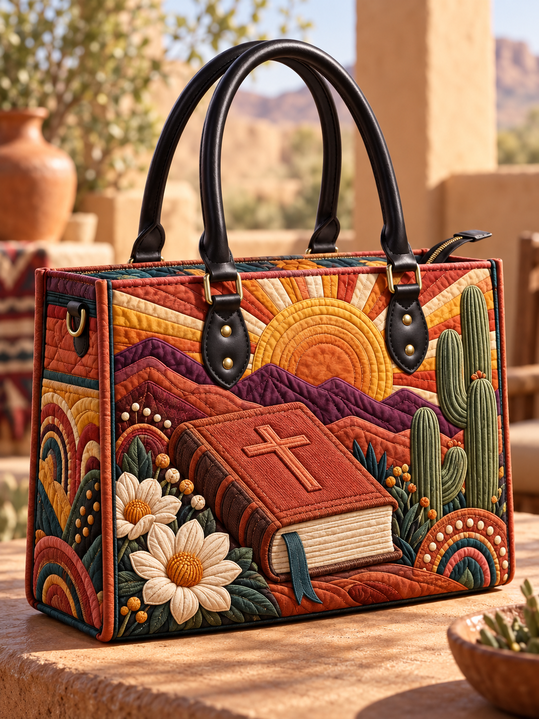 Desert Sunrise Bible Quilted Leather Strap Bible Handbag