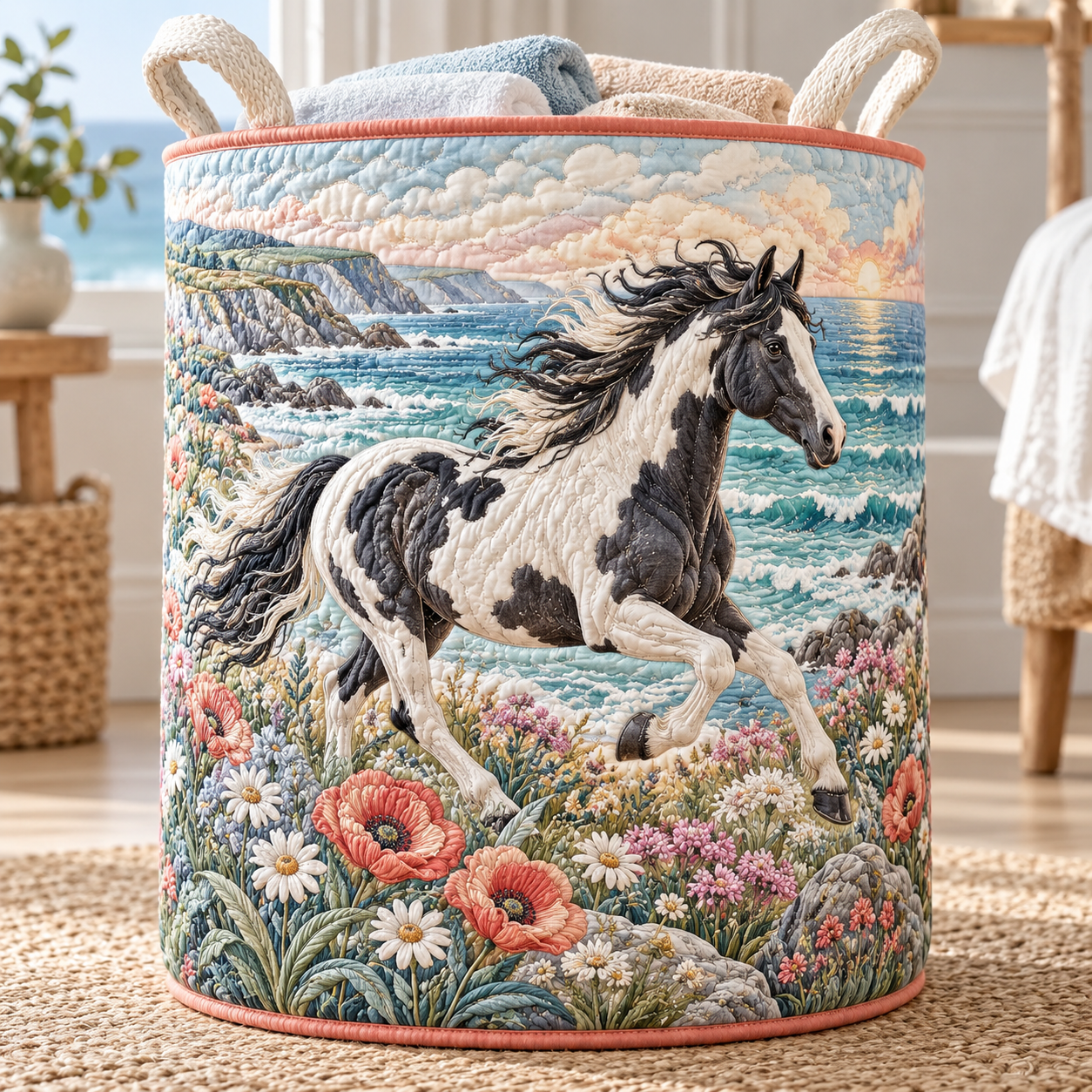 Pinto Horse Coastal Meadow Quilted Laundry Basket