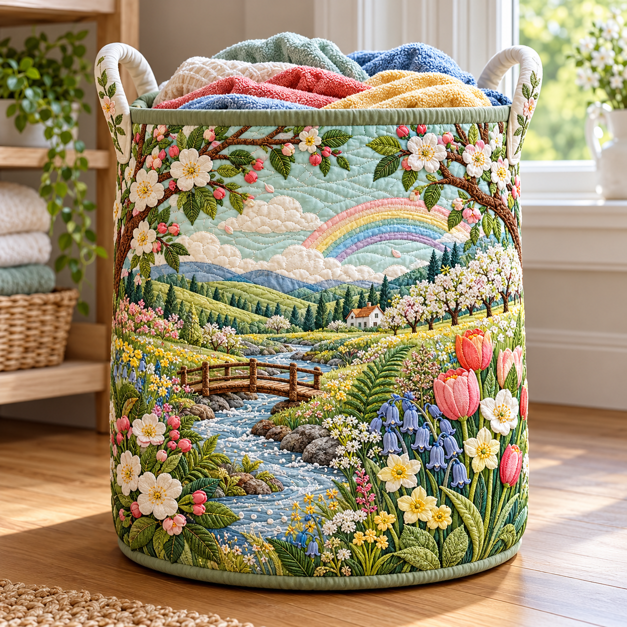Rainbow Valley Wildflower Quilted Laundry Basket