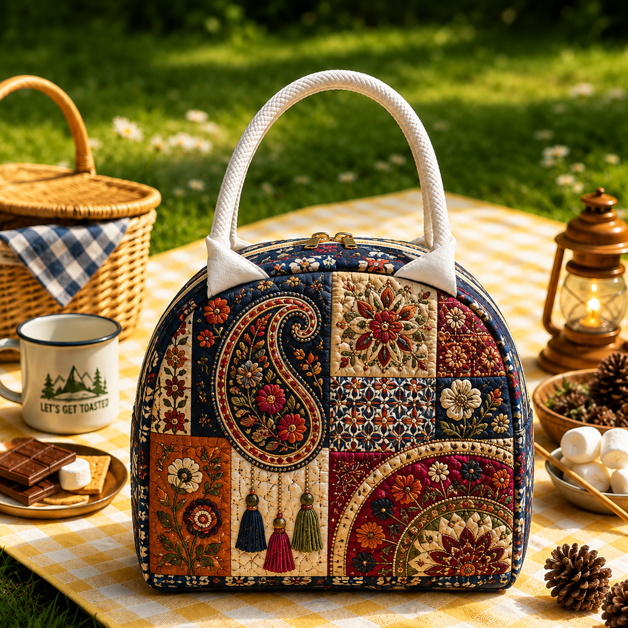 Paisley Patchwork Boho Quilted Lunch Bag