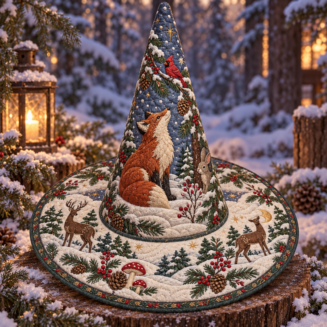 Winter Fox Woodland Quilted Witch Hat