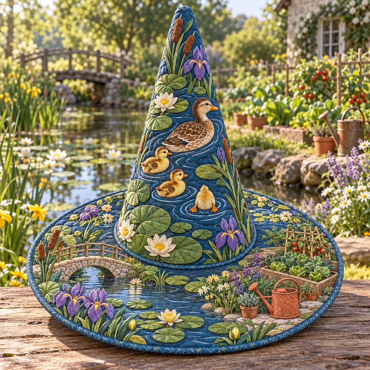 Swan Lily Pond Garden Quilted Witch Hat