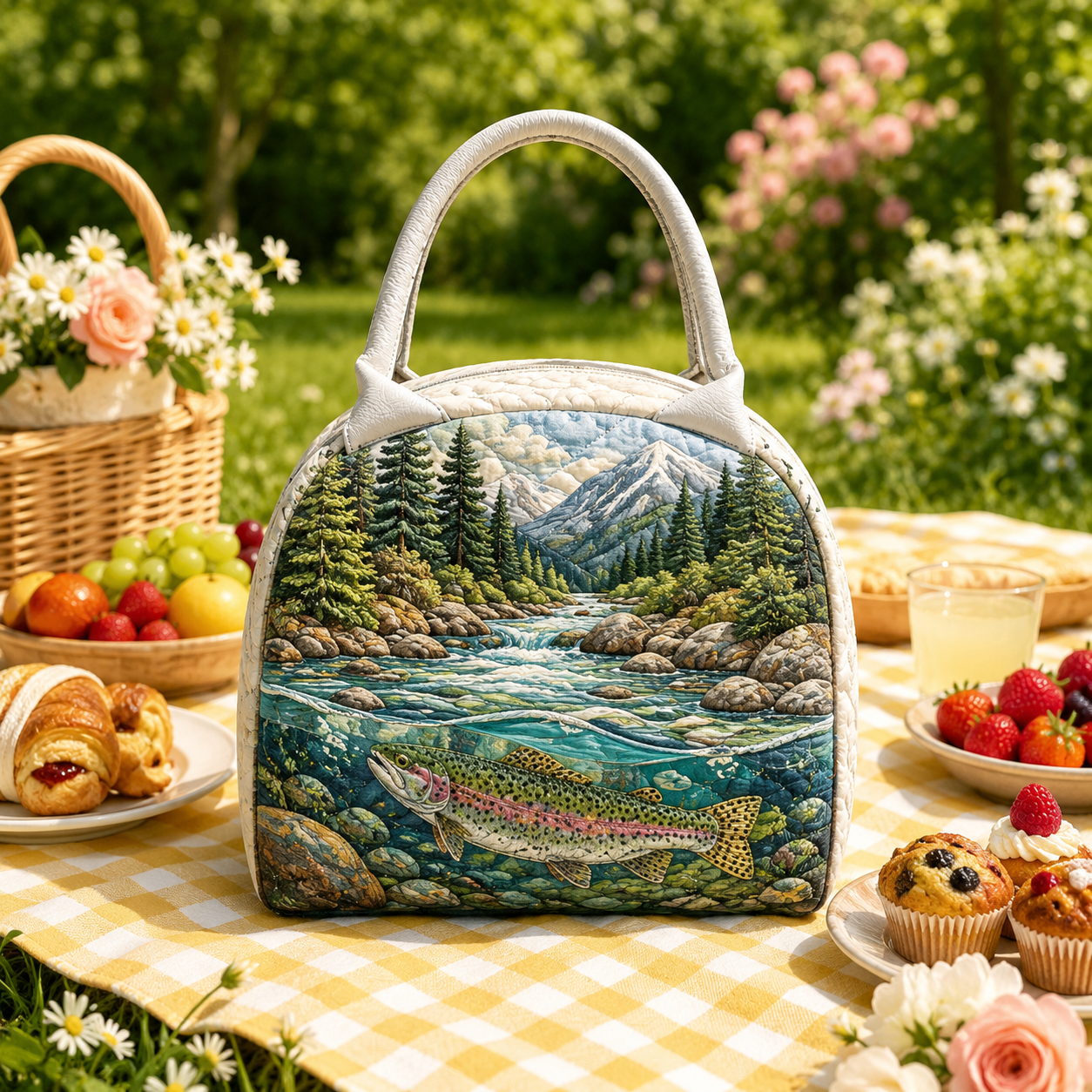 Mountain River Trout Quilted Lunch Bag