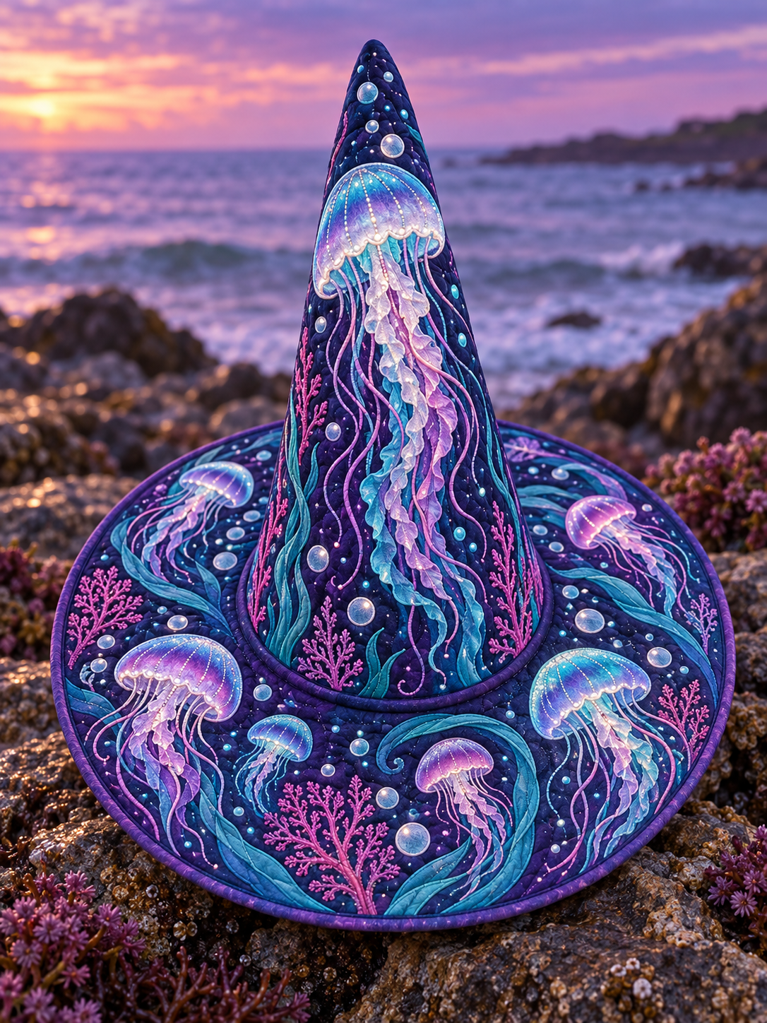 Glowing Jellyfish Ocean Quilted Witch Hat