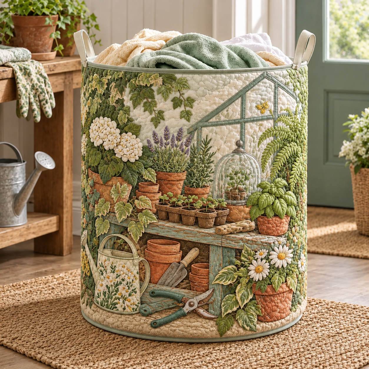 Greenhouse Potting Bench Quilted Laundry Basket