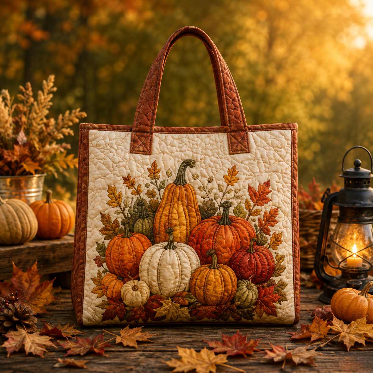 Harvest Pumpkin Patch Fall Quilted Tote Bag