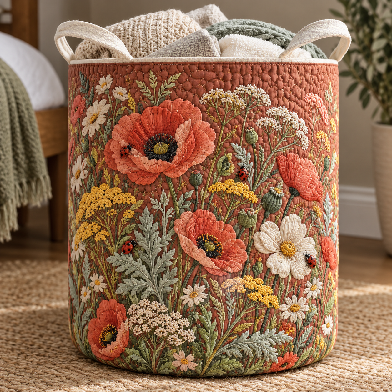 Poppy Wildflower Meadow Quilted Laundry Basket