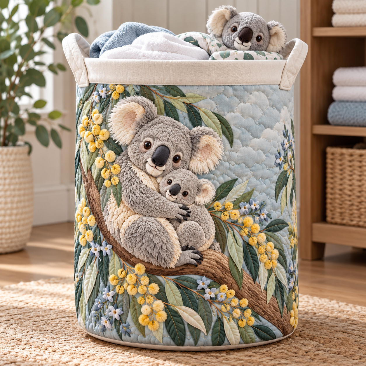 Koala Eucalyptus Family Quilted Laundry Basket