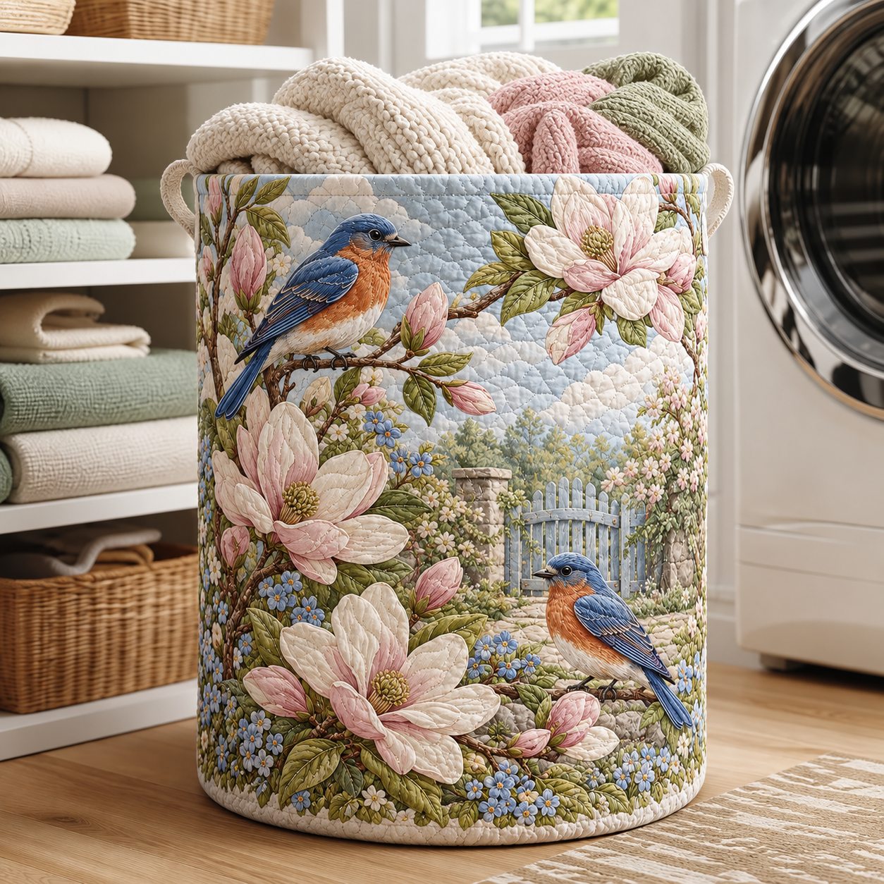 Bluebird Magnolia Garden Quilted Laundry Basket