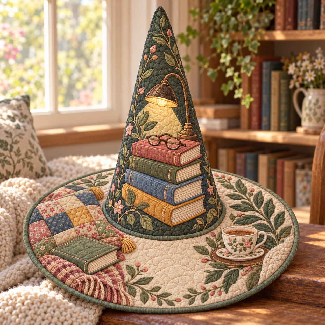 Cozy Books & Tea Garden Quilted Witch Hat